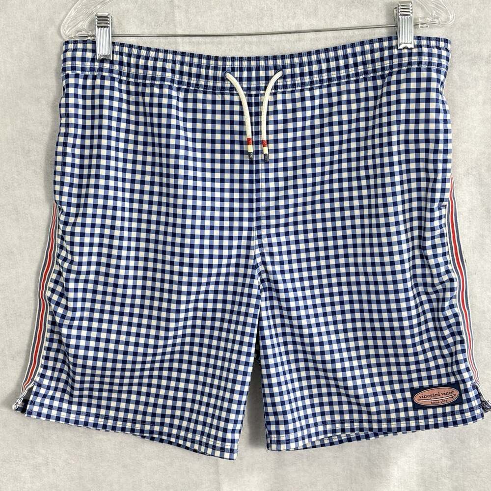 VINEYARD VINES Men Mesh Lined Swimtrunks Shorts Plaid Sz M Blue 52-8